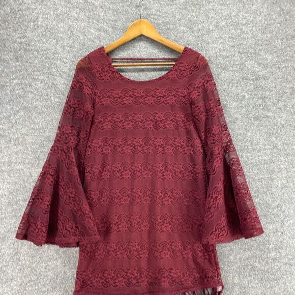 GB Blouse Women S Small Red Striped Crochet Lined 3/4 Sleeve Round Neck Casual - Picture 3 of 8